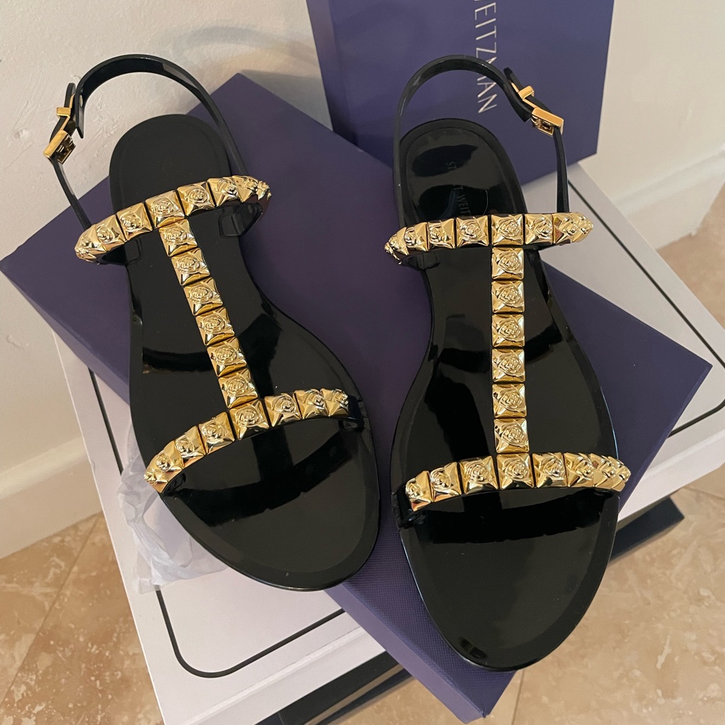 Stuart Weitzman Jelly Sandals With Gold Rose Studs